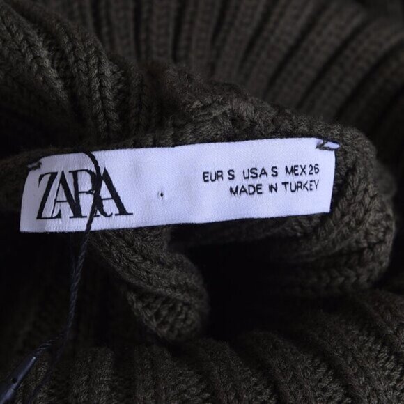 NWT Zara Ribbed Knit Cropped Sweater Turtleneck Khaki Green Size Small - Picture 11 of 16